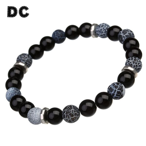 

dc fashion 1 strand black crack natural stone 8mm beads charms bracelets elastic rope beaded bracelet yoga jewelry pulsera mujer