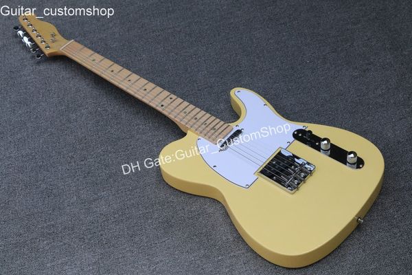 

2019 пользовательские telecaster крем желтый электрогитара,клен гриф гитара, бесплатная доставка