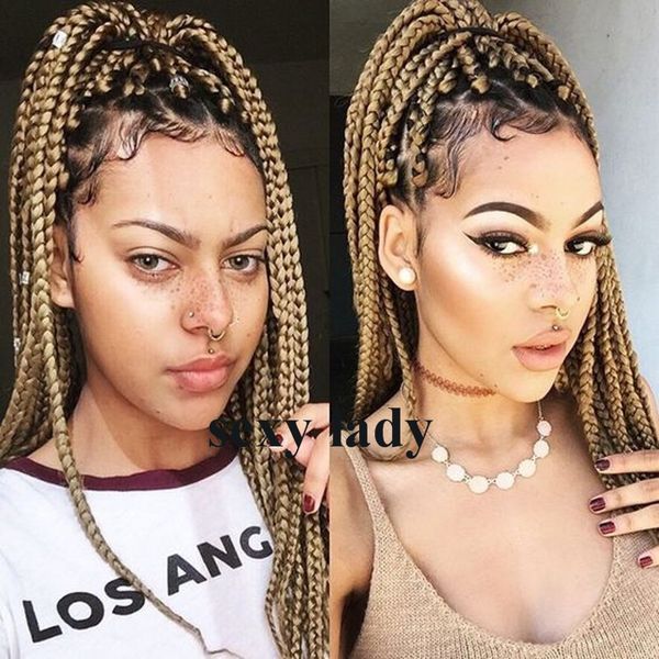 African American Long Synthetic Braid Lace Front Wigs For Women