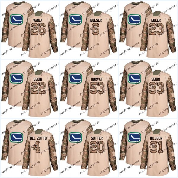 

Womens 2017 Camo Veterans Day Vancouver Canucks 33 Henrik Sedin 53 Bo Horvat 22 Daniel Sedin #26 Thomas Vanek Brandon Sutter Hockey Jersey