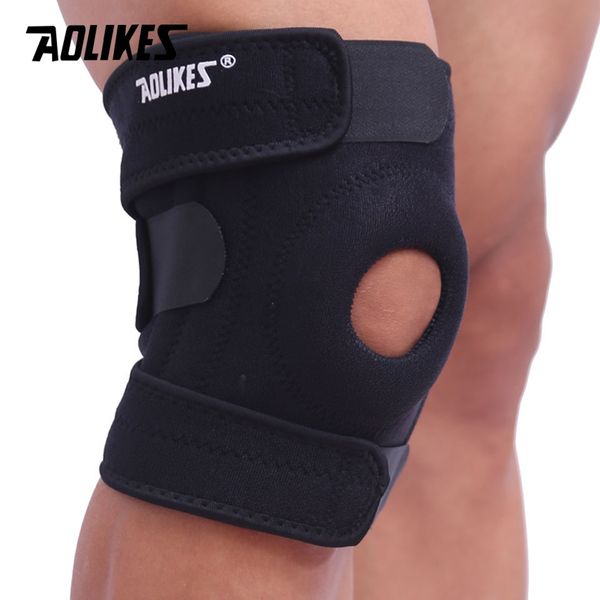 

aolikes 1pcs adjustable elastic knee support brace kneepad patella knee pads hole sports kneepad safety guard strap for running, Black;gray