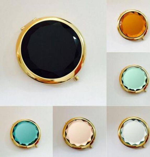 

metal pocket mirror makeup fold round crystal compact mirror portable cute metal double side 12color by 100pcs dhl free