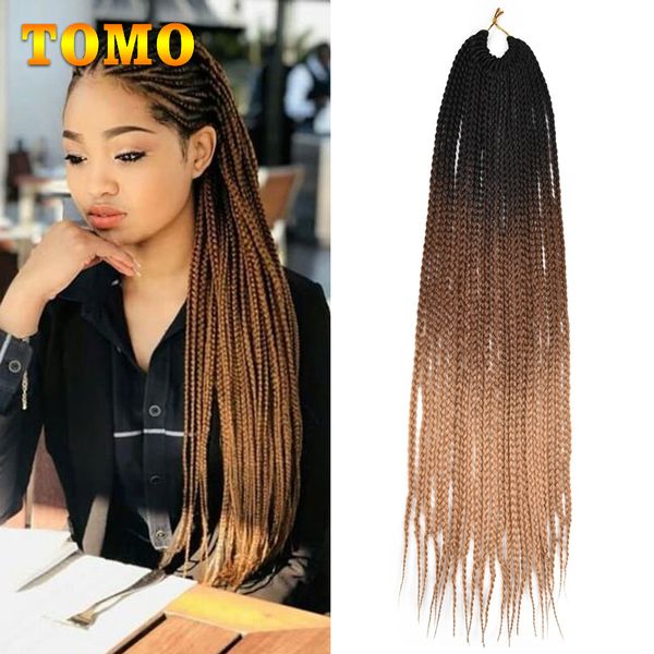 2020 Tomo Crochet Braids 24inch Long Box Braids Pure Ombre Black