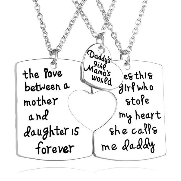 

new mother's day father's day gift mother daddy daughter necklace mama daddy family forever love heart pendant necklace jewelry, Silver