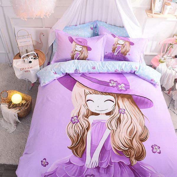 Purple Pink Green Girls Cute Beddings Set King Queen Twin Size Bed