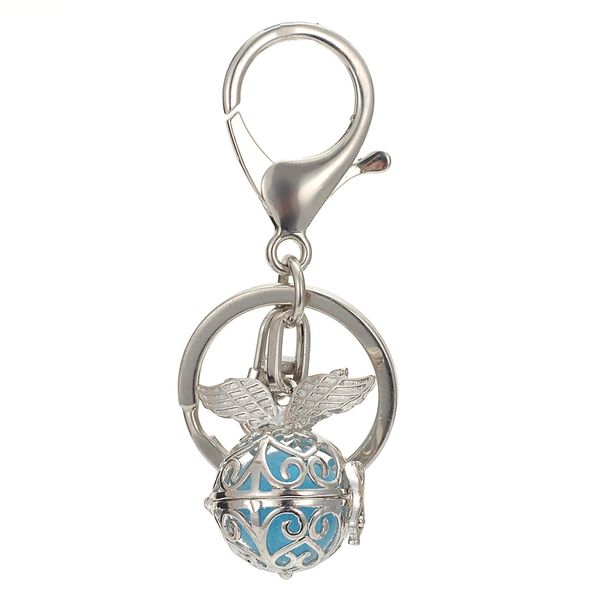 

car aroma keychain angel wings aroma keychain essential oil locket perfume diffuser key ring lobster clasp send cotton ball, Silver