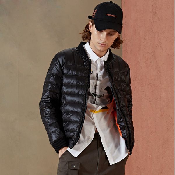 

2018 new men baseball design winter autumn coat duck down coat windbreaker parka, Black