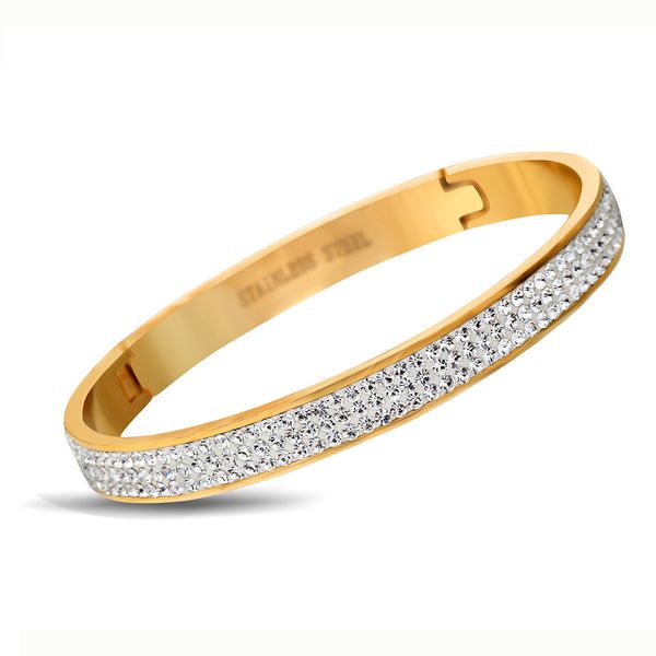 

whole saleluxury jewelry pulseira gold color stainless steel bracelets & bangles female 3 row crystal bracelet for women, Black