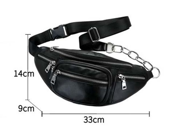 

men new casual chain 2018 zipper fanny bags waist bag black chest pu packs sport bag crossbody women umctk, Red;black