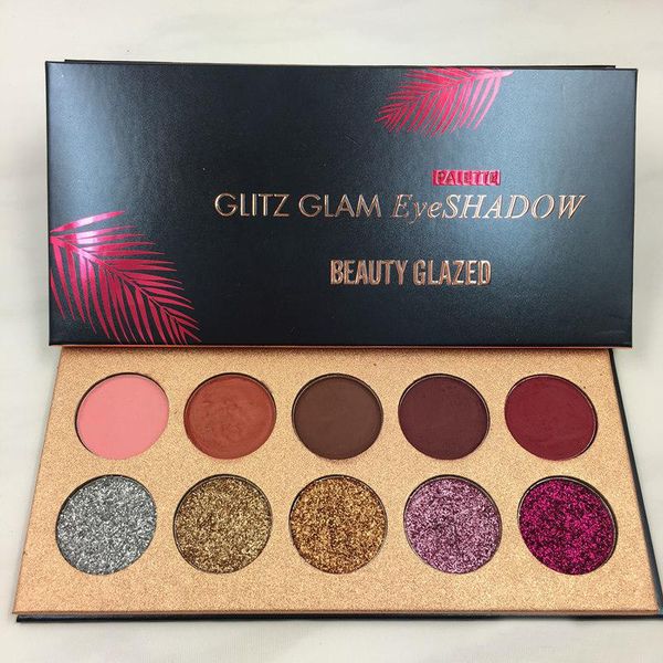 

HOT Beauty Glazed Glitz Glam 10Colors Glitter eyeshadow Sequins Palette Eyeshadow Highlighter Shimmer Beauty Makeup Brand 50pcs DHL shipping
