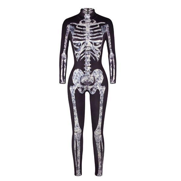 

women halloween scary x-ray fever skeleton bone printed costume bodysuit jumpsuit black grey catsuit outfit for ladies, Black;red