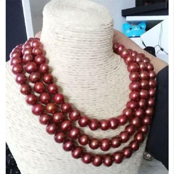 

real classic 9-10mm single strands south sea wine red pearl necklace 50 inch, Silver