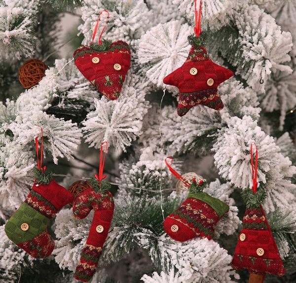 Xmas Knitted Candy Cane Ornament Christmas Tree Pendant Drop Ornaments Decorations Mini Cane Stick Craft Star Xmas Tree Decor Decorate Christmas