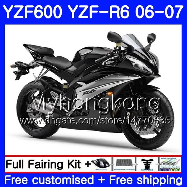 Corpo + Tanque Para YAMAHA YZF R 6 YZF 600 YZF-R6 2006 2007 Armação 233HM.29 YZF-600 Prateado preto quente YZF600 YZFR6 06 07 YZF R6 06 07 Kit de Carcaça