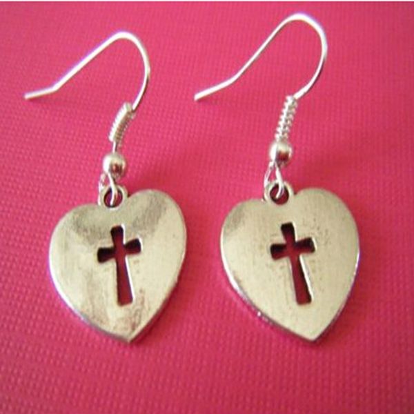 

2018 новый горячий продавать цинковый сплав древнее серебряное сердце крест шарм подвески серьги женщины ювелирные изделия праздничные подар, Silver