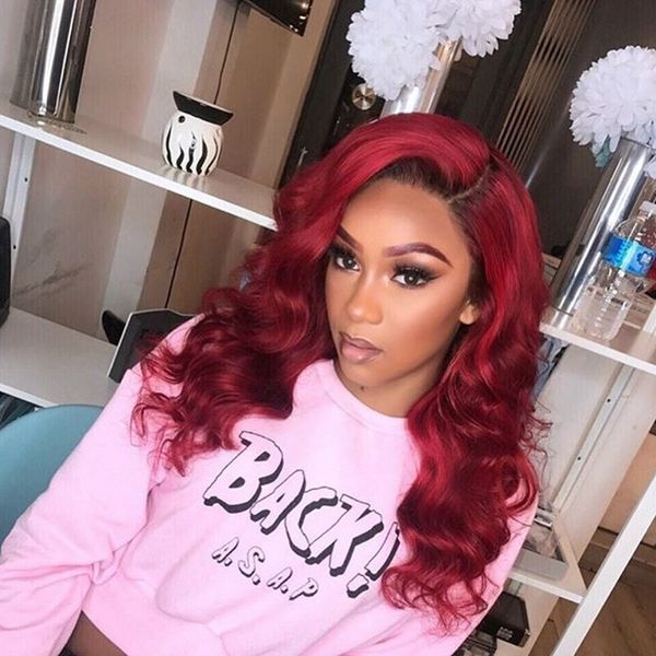 

two tone ombre burgundy full lace human hair wigs t1b 99j loose wavy peruvian virgin hair wine red 150% density lace front wigs, Black;brown