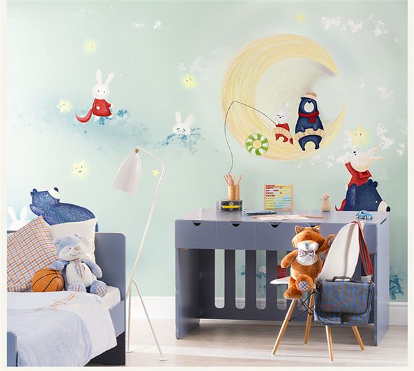 Gratuit Images Acheter Personnalise Lune Mignon Ours Lapins Peintures Murales 3d le plus cool par