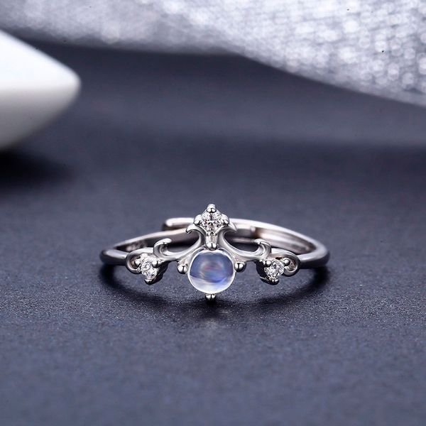 

vintage 925 sterling silver round 7a natural moonstone rings for women wedding engagement jewelry finger anillos bague aneis, Golden;silver