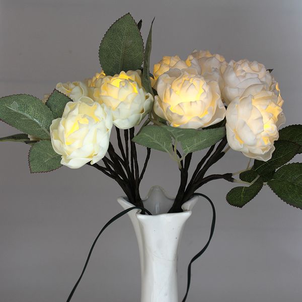 Acheter Led Lumières De Mariage 6 Rose Lumières Artificielle Rose Bouquet De Fleur Home Anniversaire Saint Valentin Décoration Batterie Led Fleur De