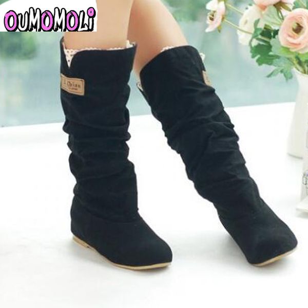 

2018 new fashion spring autumn casual flat boots princess sweet women boots stylish flat flock shoes fashion mid-calf y011, Black