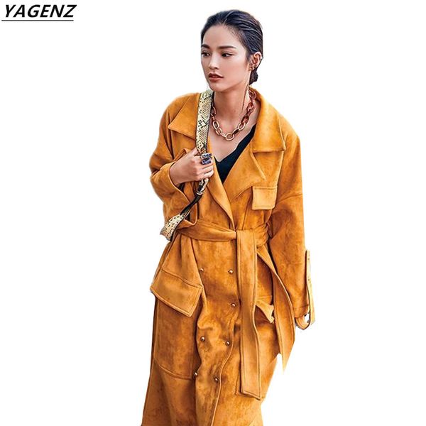 

solid color fashion women's coat 2017 new spring autumn female windbreaker medium length loose outerwear yagenz 101, Tan;black