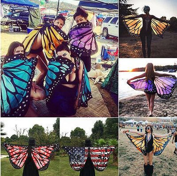 Frauen Schmetterling Flügel Große Fee Cape Schal Bikini Cover Up Chiffon Gradienten Strand Cover Up Schal Wrap Pfau Cosplay 18 farben