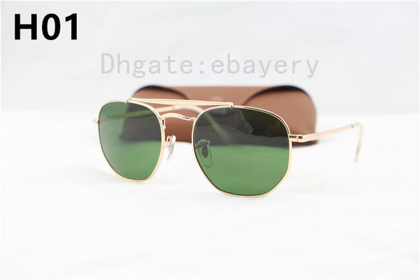

2018 men's sunglasses style metal uv400 gold green glass lens vintage square oculos de sol masculino 3648 with box,case, White;black