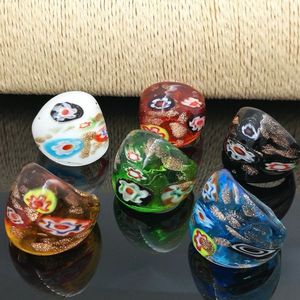 

wholesale 12pcs mix color lampwork glass murano rings 17-19mm band ring random mixed model, Silver