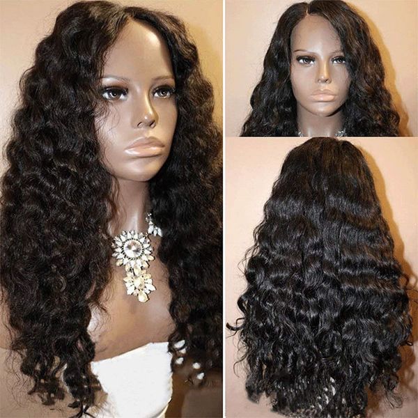 

loose curly full lace human hair wigs with baby hair pre plucked curly lace front wigs with bleached knots for black women, Black;brown