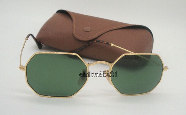 

новое поступление восьмиугольные солнцезащитные очки для мужчин женщин металлические солнцезащитные очки золотая рамка зеленые стеклянные ли, White;black