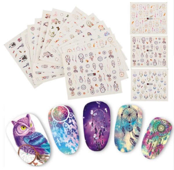 

12pcs cute designs nail art stickers nail beauty water decals decorations dream catcher water transfer nail art decals stickers, Black