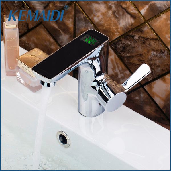 

kemaidi brass chrome polished finish digital display faucet deck mounted mixer sink basin water tap bathroom faucet