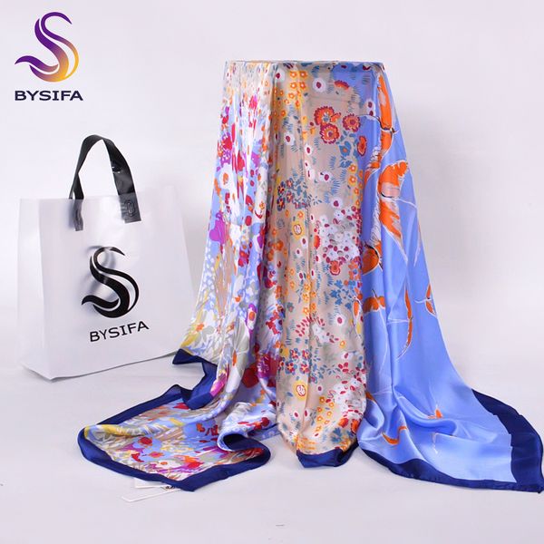 

bysifa] ladies plaid square scarves headscarves new beige white and black blue winter letters silk scarf imitation 110*110cm