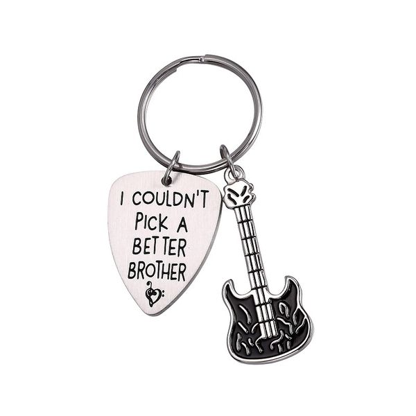 

classic key chains gifts engraved i couldn't pick a better brother couples jewelry keychain with guitar picks charms, Silver