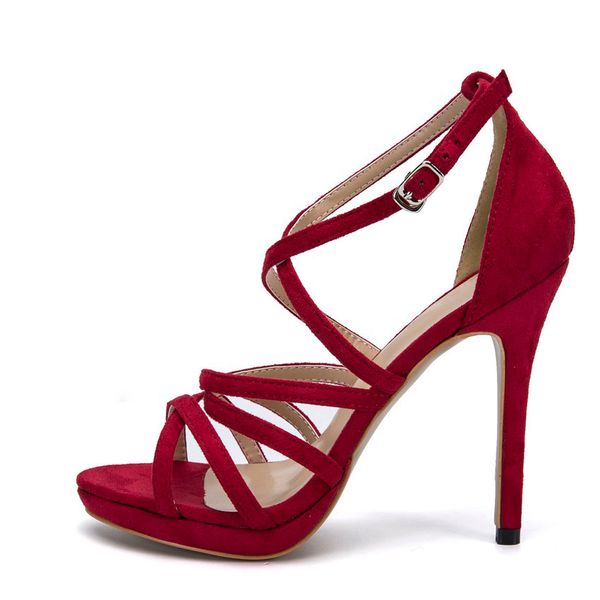 Großhandel Damen Populäre Rote Wildleder Absatz Sandelholz Damenschuhe, Wildleder, Abs. 7,0 cm
