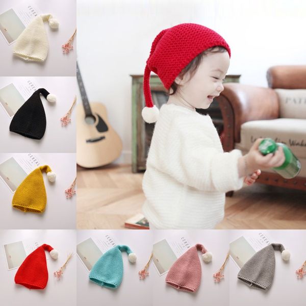 

autumn winter children kids candy color christmas knitting hat santa claus hats gift wool warm cap, Yellow