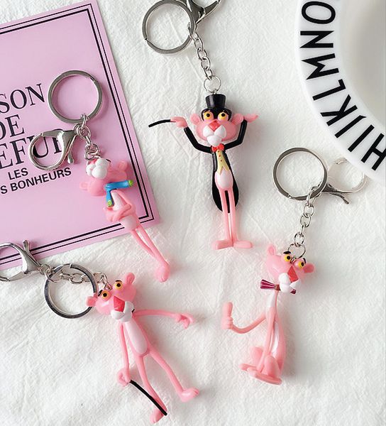

lovely pink panther cartoon keychain vinyl doll key chain ring keychain creative birthday gift for women, Silver