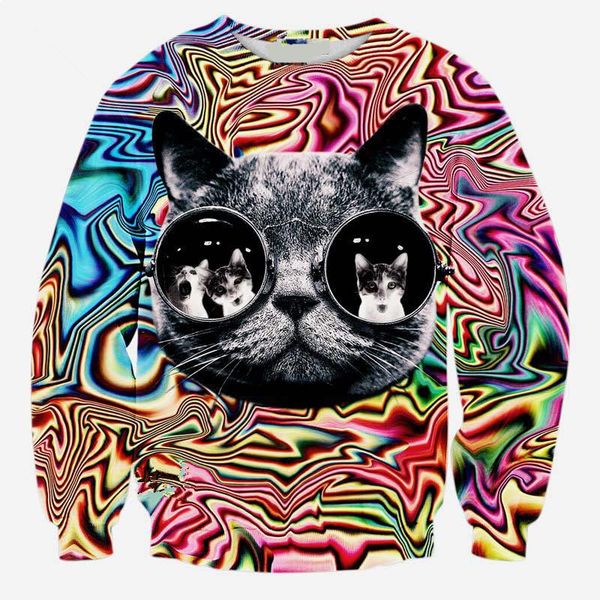 

new fashion cool sweatshirt hoodies men women 3d print funny psychedelic glasses cat style streetwear sleeve clothing b49, Black