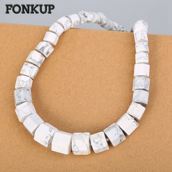 

fonkup women statement necklace natural magnesite jewelry ladies geometric ornaments classic men short chain power stone bijoux, Silver