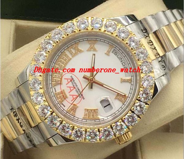 

luxury watches 4 style two tone mens ii bigger diamond bezel watch roman dial automatic fashion men's watch new arrival, Slivery;brown