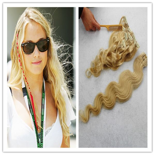 613 Bleach Blonde Brazilian Body Wave Hair Clip In Hair Extensions