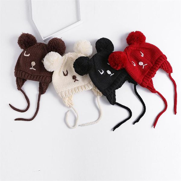 

cute baby bear cap winter warm kids bear hats toddler boy girls children bear ear caps thick wool hats animal beanie, Yellow