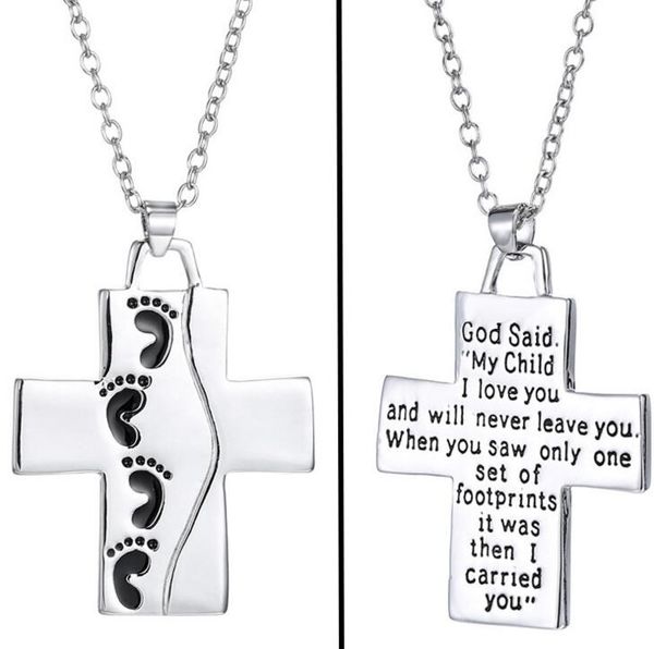 

foot cross pendant necklace silver letters god said love pendant chain footprint necklaces mother's day gift