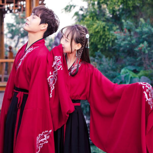 

traditional chinese costume cp suit for performance men's dress embroidered with large sleeves and collared coat for class, Red