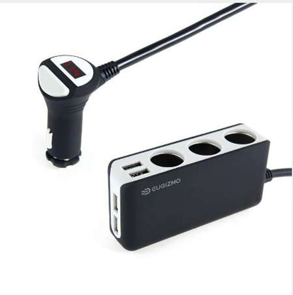 Eugizmo 4 USB порт 3-х способы автомобильный сигаретный блеск сокет Splitter зарядное устройство DC 12 ~ 24 В сигарету более легкая розетка черная бесплатная доставка