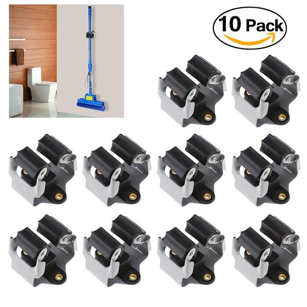 

OUNONA 10PCS Hanger Mop and Broom Holder Broom Organizer Grip Clips Wall Mounted Garden Storage Rack with Screws