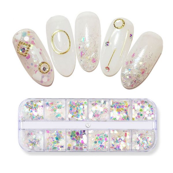 

girls 3d transparent square nail sequin stickers glitter decal female nail art decor wraps in russia, Silver;gold
