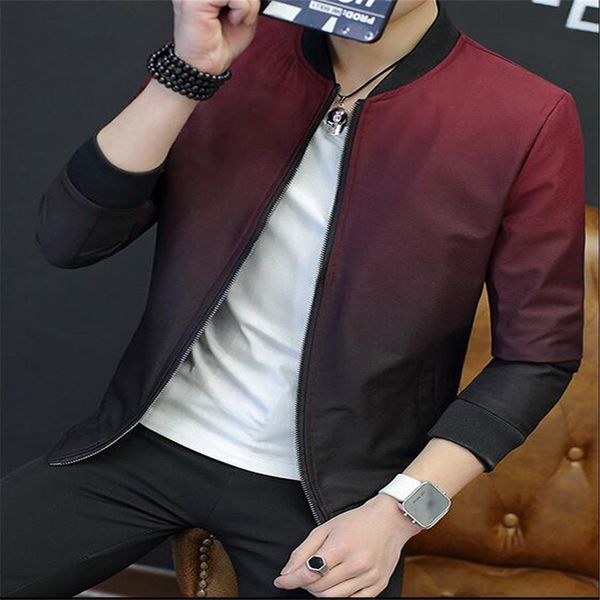 

2018 new year autumn men's jacket slim gradient fashion coat men's casual slim collar neck bomber jacket baseball wear, Black;brown