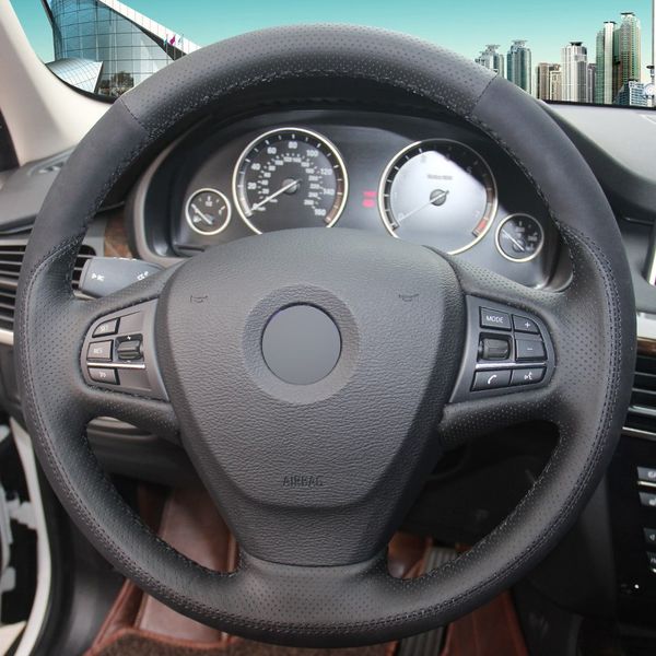 

black genuine leather suede hand-stitched steering wheel cover for bmw x3 2014 x5