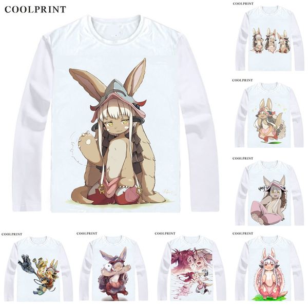 

coolprint rabbit-like nanachi t shirt made in abyss meido in abisu men t-shirt casual vintage tshirt printed long sleeve shirts, White;black